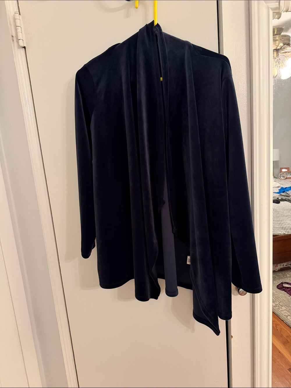 Women's Open-Front Faux Velvet Jacket - Blue S